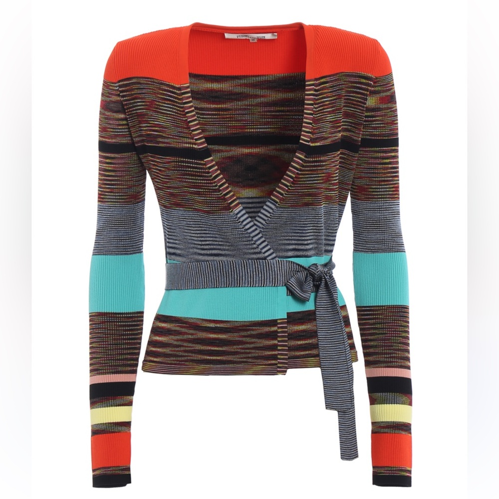 DVF Diane Von Furstenberg EUC striped wrap sweater sz small - Picture 2 of 2